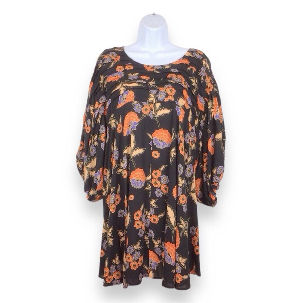 FREE PEOPLE Babydoll Floral Pintuck Open Back Mini Dress size L